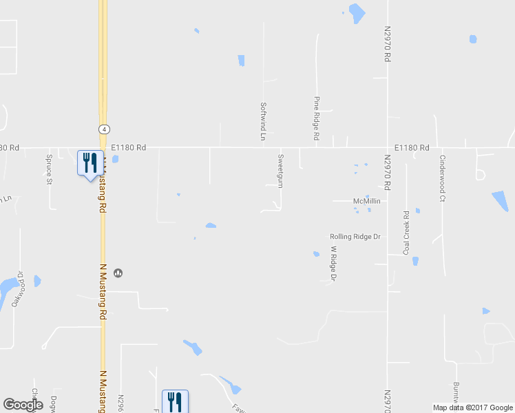 map of restaurants, bars, coffee shops, grocery stores, and more near 811 Sweetgum in Tuttle