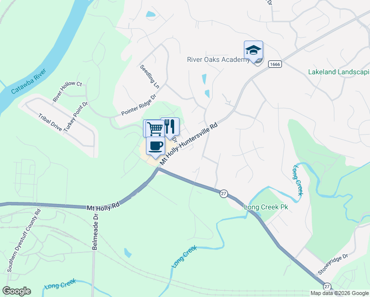 map of restaurants, bars, coffee shops, grocery stores, and more near 400 Mount Holly-Huntersville Road in Charlotte
