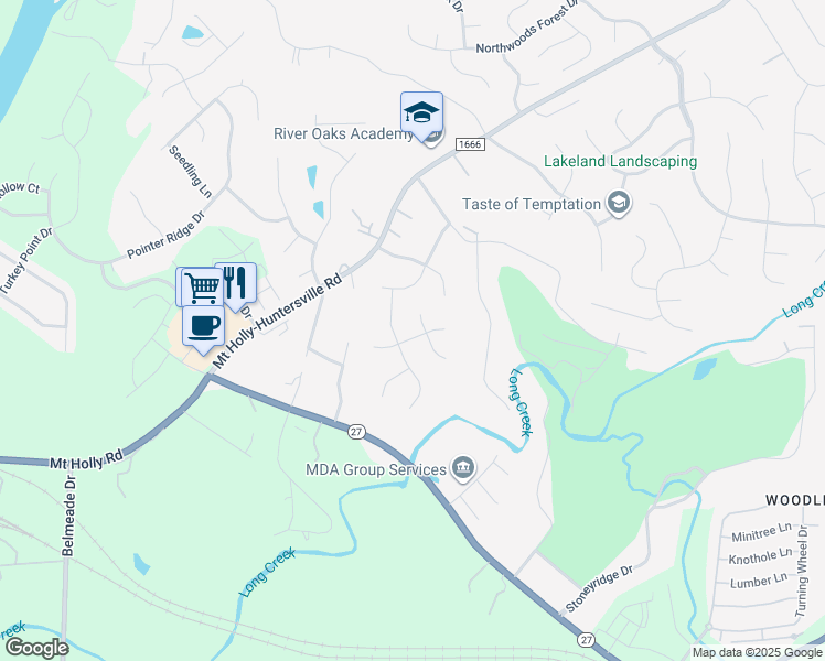 map of restaurants, bars, coffee shops, grocery stores, and more near 713 Trailing Rock Drive in Charlotte
