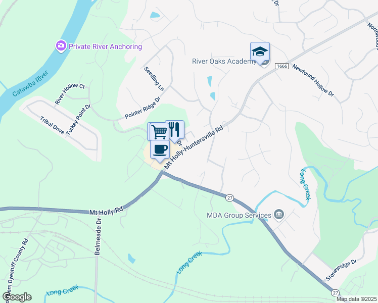 map of restaurants, bars, coffee shops, grocery stores, and more near 400 Mount Holly-Huntersville Road in Charlotte