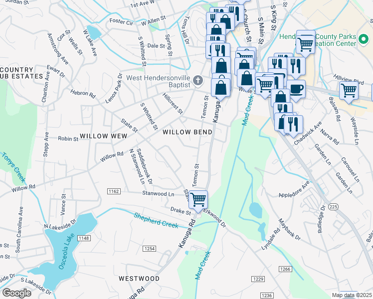 map of restaurants, bars, coffee shops, grocery stores, and more near 1061 Mountain View St in Hendersonville