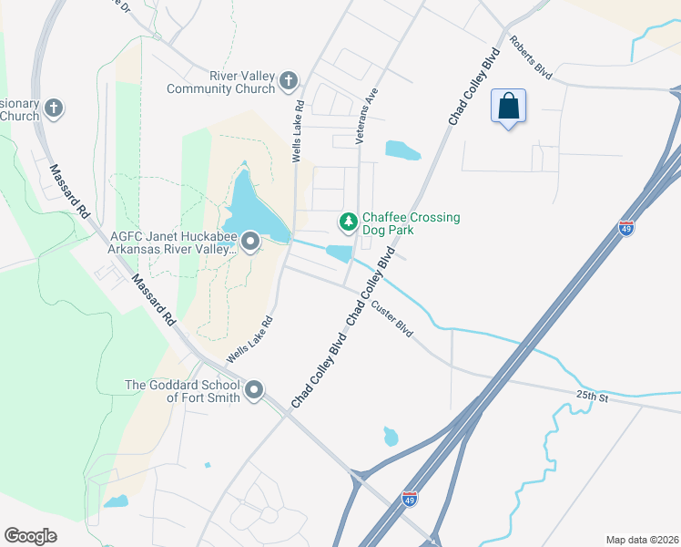 map of restaurants, bars, coffee shops, grocery stores, and more near Veterans Avenue in Fort Smith