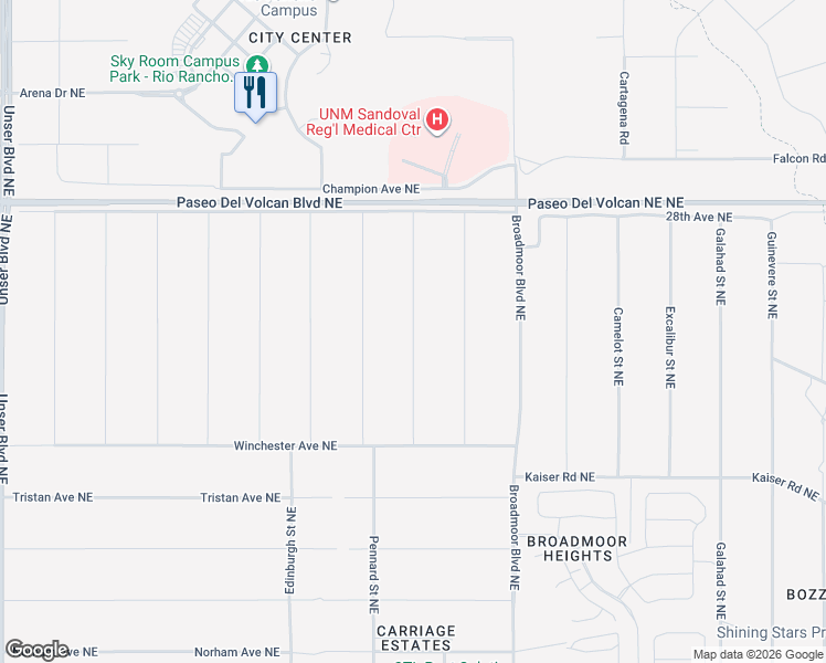 map of restaurants, bars, coffee shops, grocery stores, and more near Warwick Street Northeast in Rio Rancho