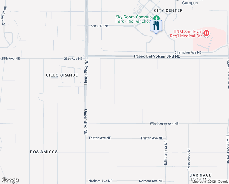 map of restaurants, bars, coffee shops, grocery stores, and more near Bittenburg Street Northeast in Rio Rancho