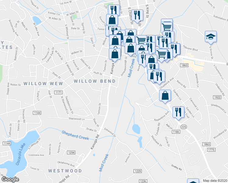 map of restaurants, bars, coffee shops, grocery stores, and more near 927 Judsen Lane in Hendersonville
