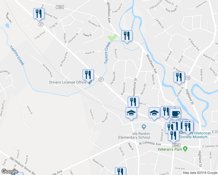 map of restaurants, bars, coffee shops, grocery stores, and more near 613 West Charlotte Avenue in Mount Holly