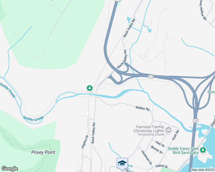 map of restaurants, bars, coffee shops, grocery stores, and more near 11736 Old Back Valley Road in Soddy-Daisy