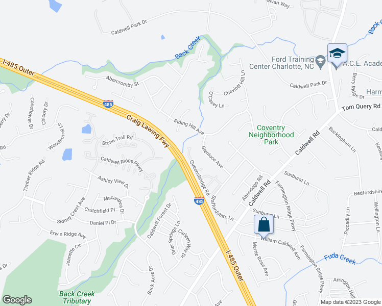 map of restaurants, bars, coffee shops, grocery stores, and more near 4032 Queensbridge Road in Charlotte