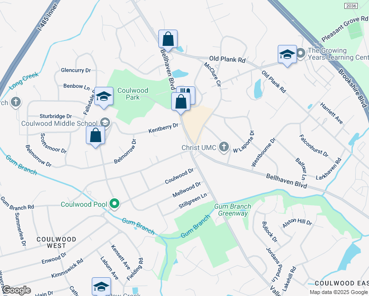 map of restaurants, bars, coffee shops, grocery stores, and more near 1911 Valleydale Road in Charlotte