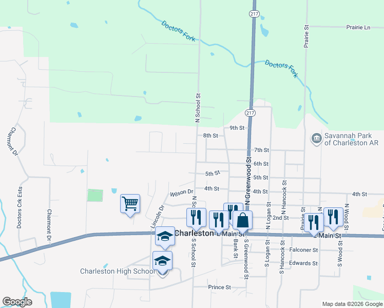 map of restaurants, bars, coffee shops, grocery stores, and more near 9 West Adams Street in Charleston