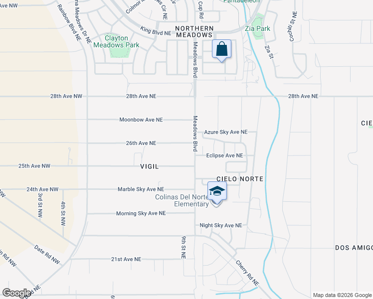 map of restaurants, bars, coffee shops, grocery stores, and more near 920 Nightglow Avenue Northeast in Rio Rancho