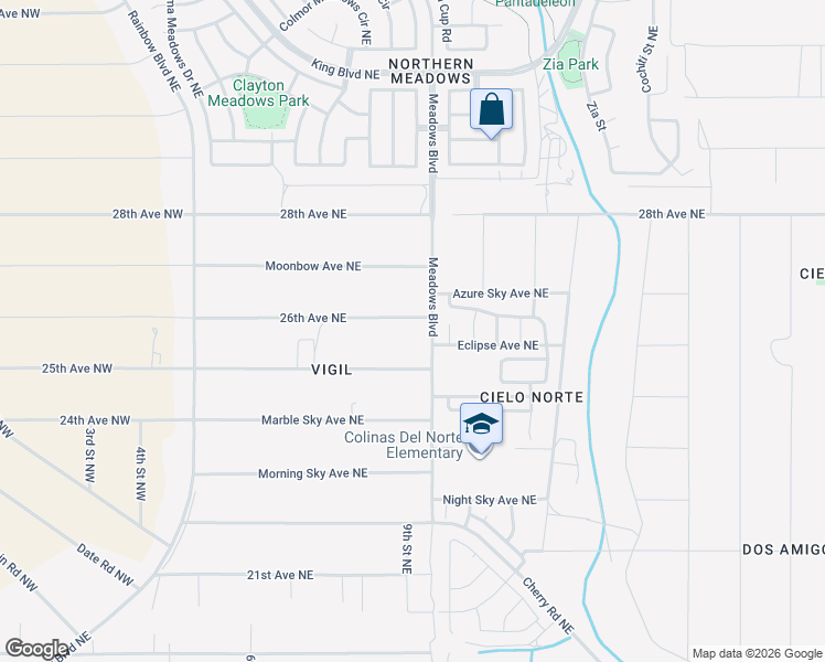 map of restaurants, bars, coffee shops, grocery stores, and more near 920 Nightglow Avenue Northeast in Rio Rancho