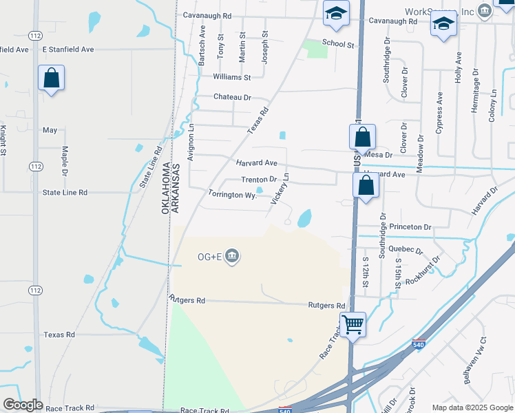 map of restaurants, bars, coffee shops, grocery stores, and more near 605 Ridge Point Drive in Fort Smith