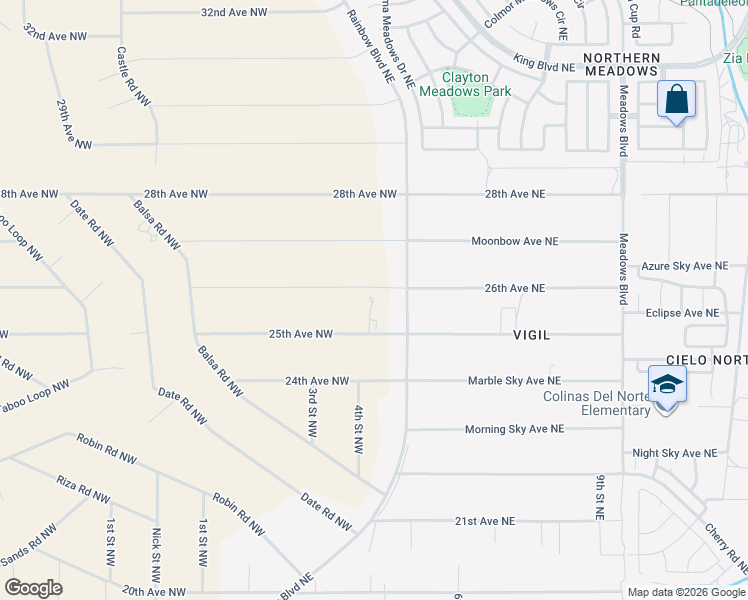 map of restaurants, bars, coffee shops, grocery stores, and more near 9999 25th Avenue Northwest in Sandoval County