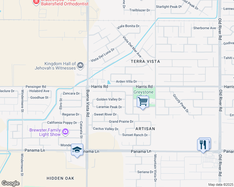 map of restaurants, bars, coffee shops, grocery stores, and more near 10905 Rancho Cordova Street in Bakersfield