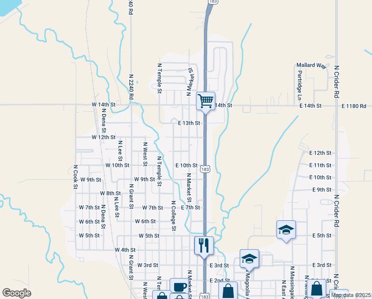 map of restaurants, bars, coffee shops, grocery stores, and more near 1202 11th Street in New Cordell