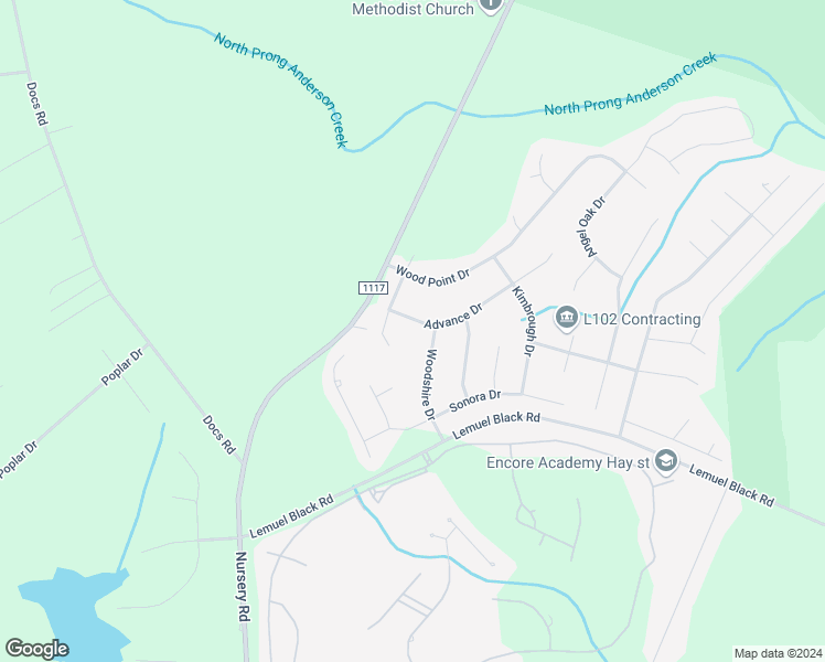 map of restaurants, bars, coffee shops, grocery stores, and more near 48 Advance Drive in Lillington