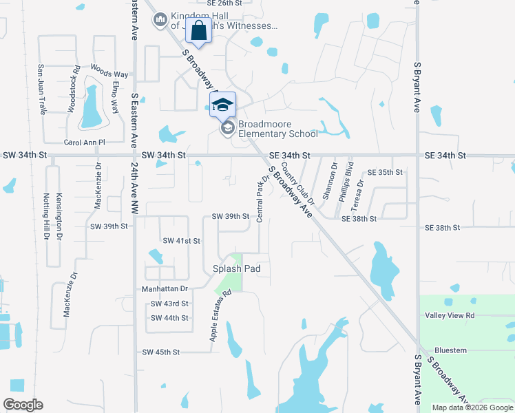 map of restaurants, bars, coffee shops, grocery stores, and more near 3901 Central Park Drive in Moore