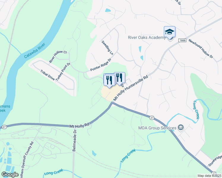 map of restaurants, bars, coffee shops, grocery stores, and more near 237 Mount Holly-Huntersville Road in Charlotte