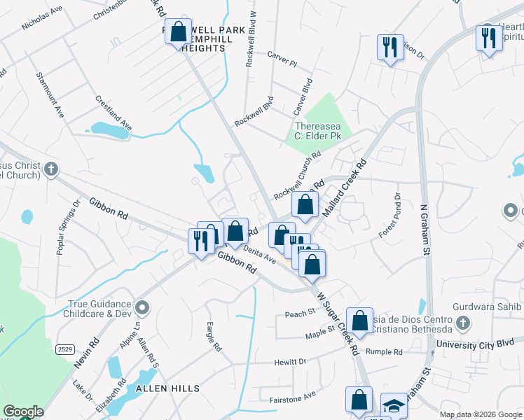 map of restaurants, bars, coffee shops, grocery stores, and more near in Charlotte