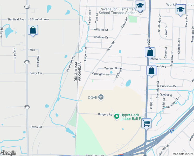 map of restaurants, bars, coffee shops, grocery stores, and more near 427 Ridge Point Drive in Fort Smith