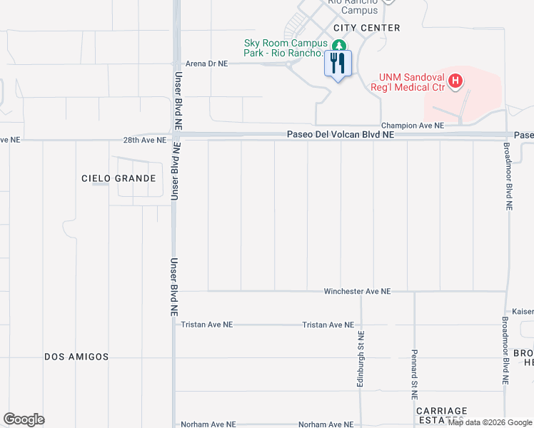 map of restaurants, bars, coffee shops, grocery stores, and more near Bittenburg Street Northeast in Rio Rancho