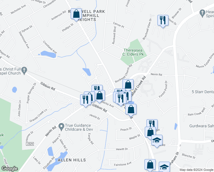 map of restaurants, bars, coffee shops, grocery stores, and more near 3229 Tyler Finley Way in Charlotte