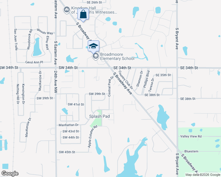 map of restaurants, bars, coffee shops, grocery stores, and more near 3999 Applegate Drive in Moore