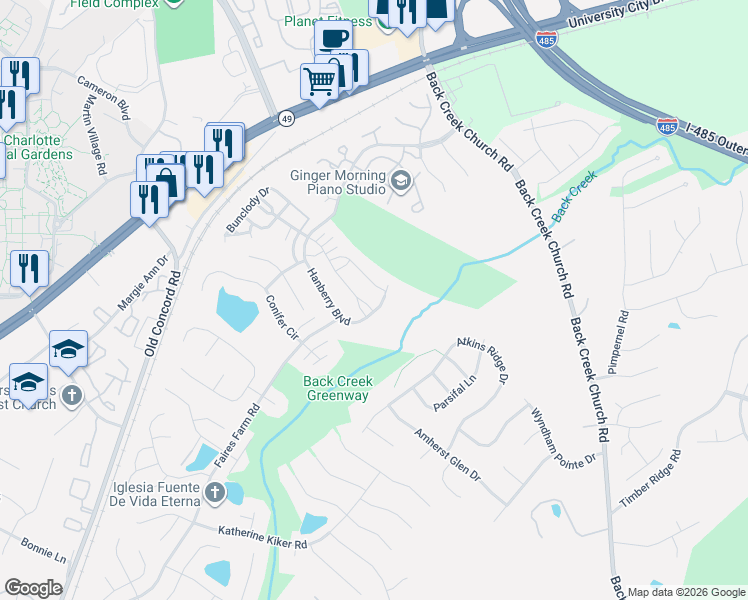 map of restaurants, bars, coffee shops, grocery stores, and more near in Charlotte
