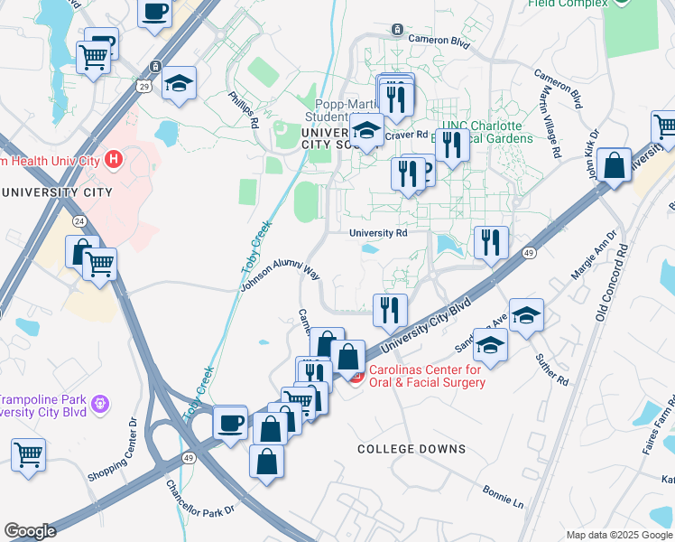 map of restaurants, bars, coffee shops, grocery stores, and more near in Charlotte