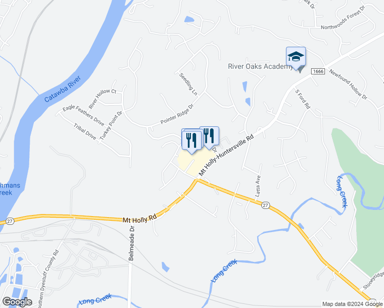 map of restaurants, bars, coffee shops, grocery stores, and more near 237 Mount Holly-Huntersville Road in Charlotte