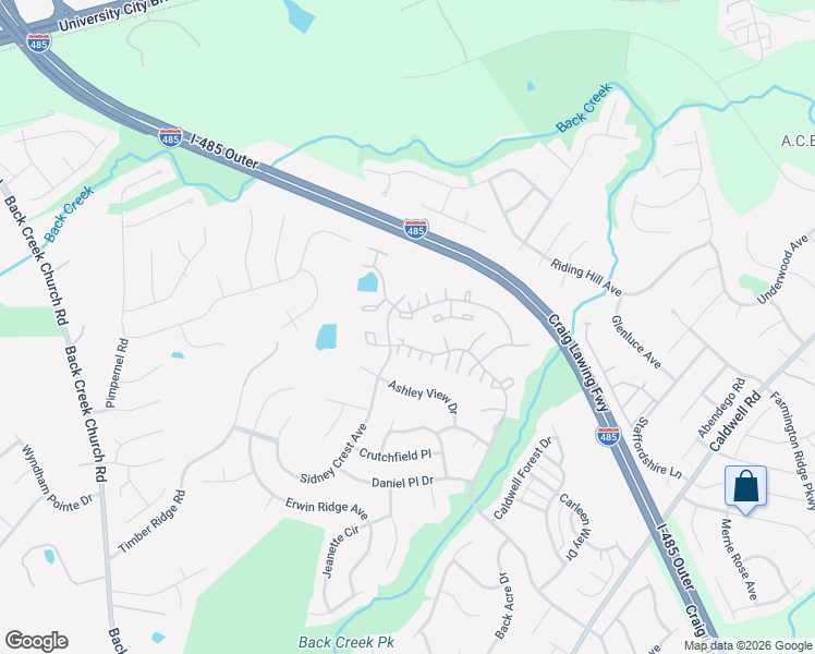 map of restaurants, bars, coffee shops, grocery stores, and more near 10534 Broken Branch Road in Charlotte