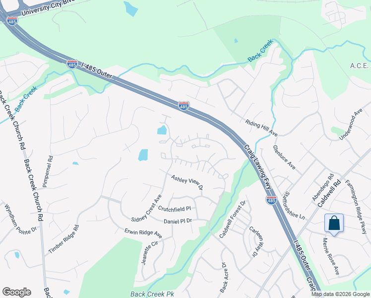 map of restaurants, bars, coffee shops, grocery stores, and more near 3131 Falling Rock Court in Charlotte