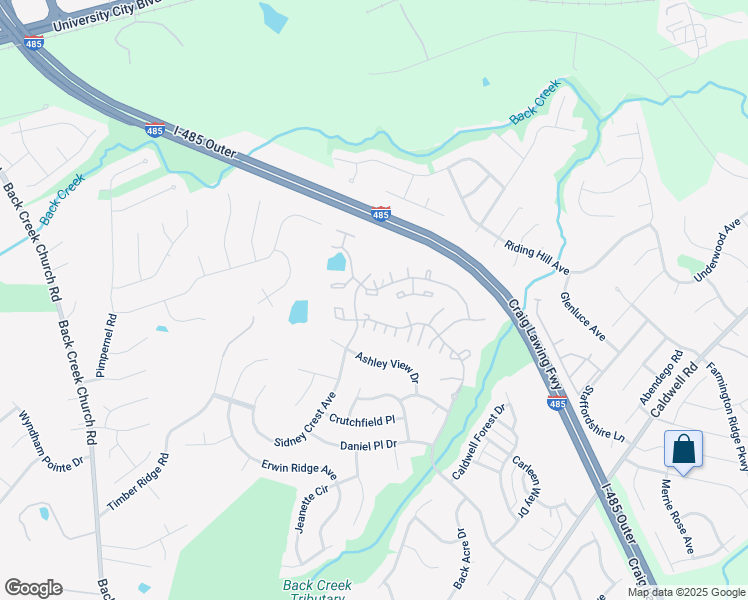 map of restaurants, bars, coffee shops, grocery stores, and more near 3131 Falling Rock Court in Charlotte