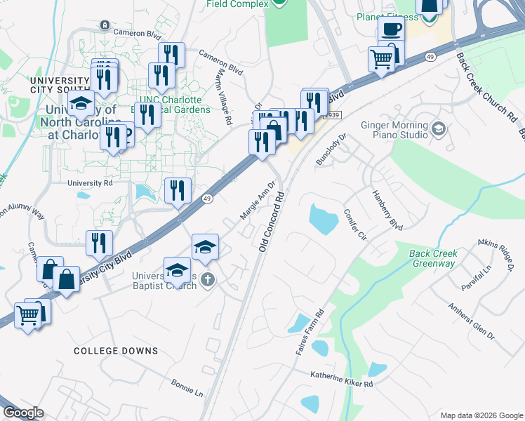 map of restaurants, bars, coffee shops, grocery stores, and more near in Charlotte