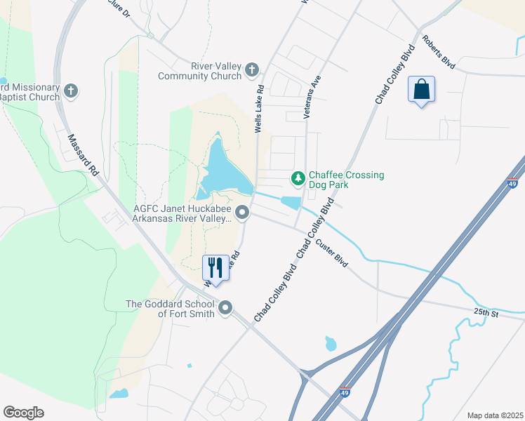 map of restaurants, bars, coffee shops, grocery stores, and more near 9100 Chanel Place in Barling