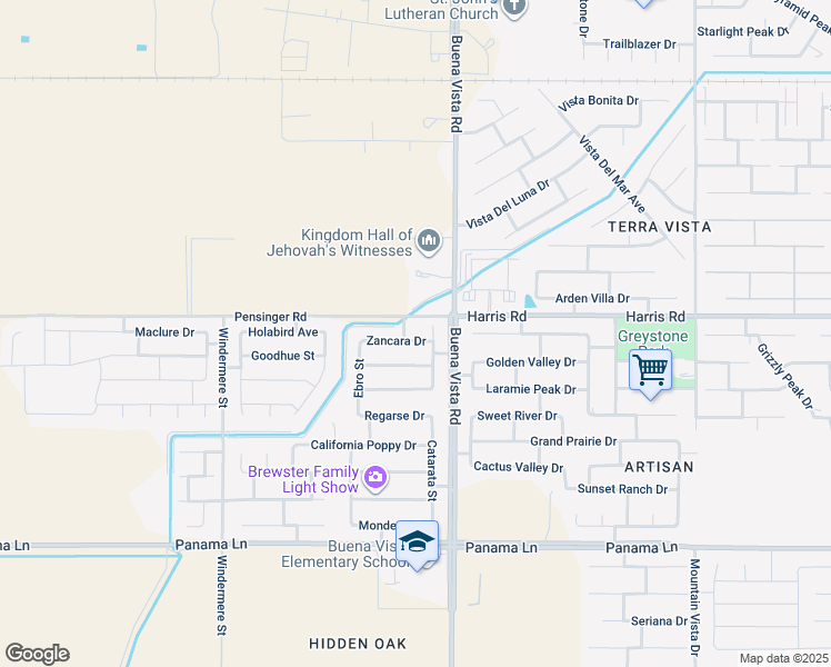 map of restaurants, bars, coffee shops, grocery stores, and more near 11410 Zancara Drive in Bakersfield