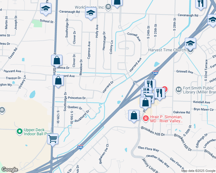 map of restaurants, bars, coffee shops, grocery stores, and more near 8617 Harvard Drive in Fort Smith