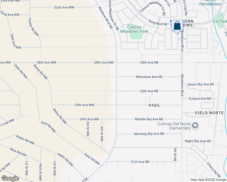 map of restaurants, bars, coffee shops, grocery stores, and more near 9999 25th Avenue Northwest in Sandoval County