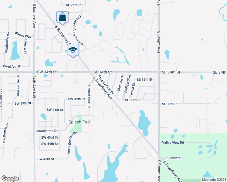 map of restaurants, bars, coffee shops, grocery stores, and more near 3813 Country Club in Moore
