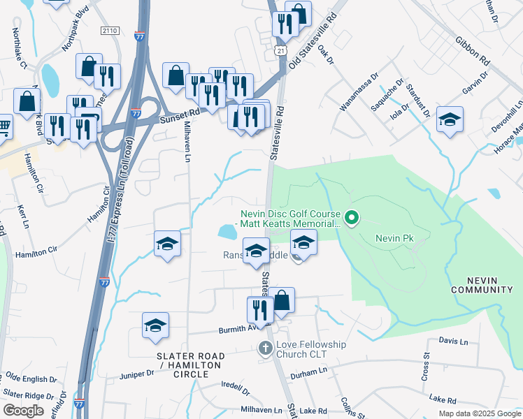 map of restaurants, bars, coffee shops, grocery stores, and more near 5990-6098 Statesville Rd in Charlotte