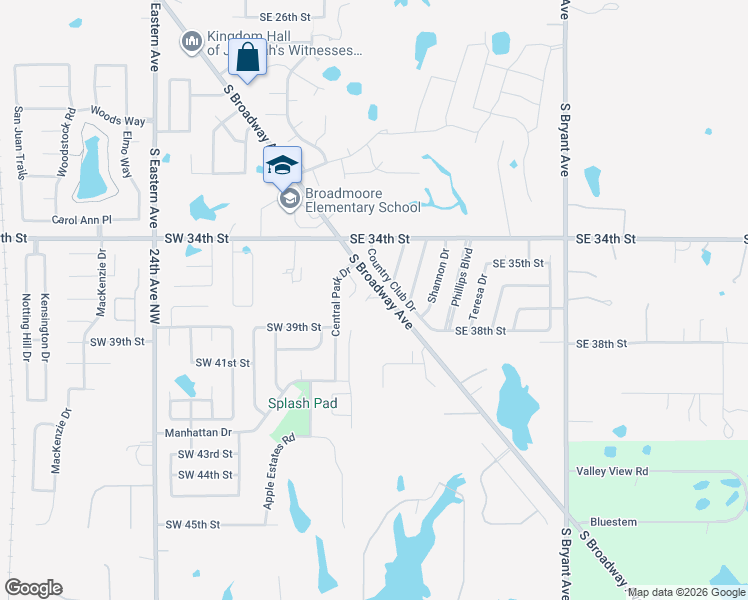 map of restaurants, bars, coffee shops, grocery stores, and more near 3801 South Broadway Avenue in Moore
