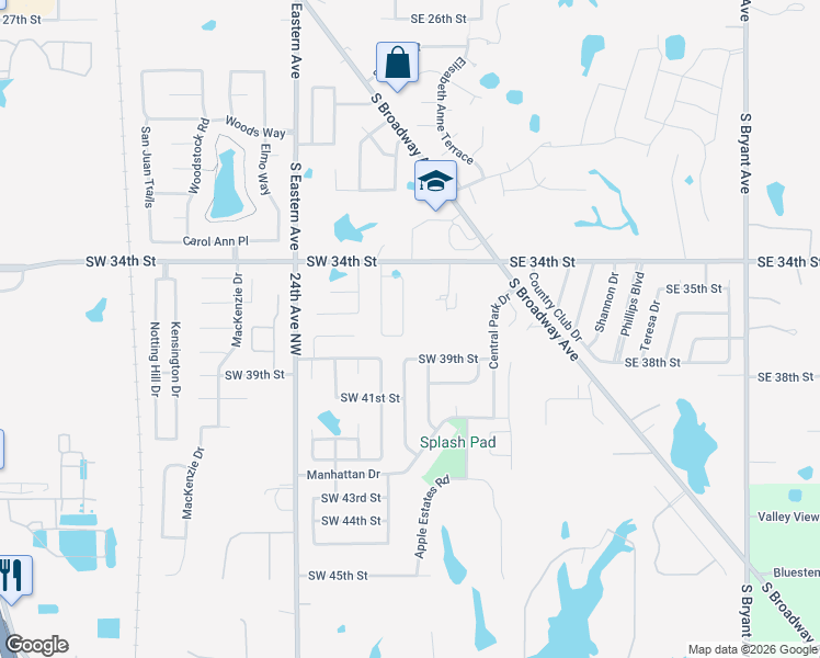map of restaurants, bars, coffee shops, grocery stores, and more near 3616 Ellis Avenue in Moore