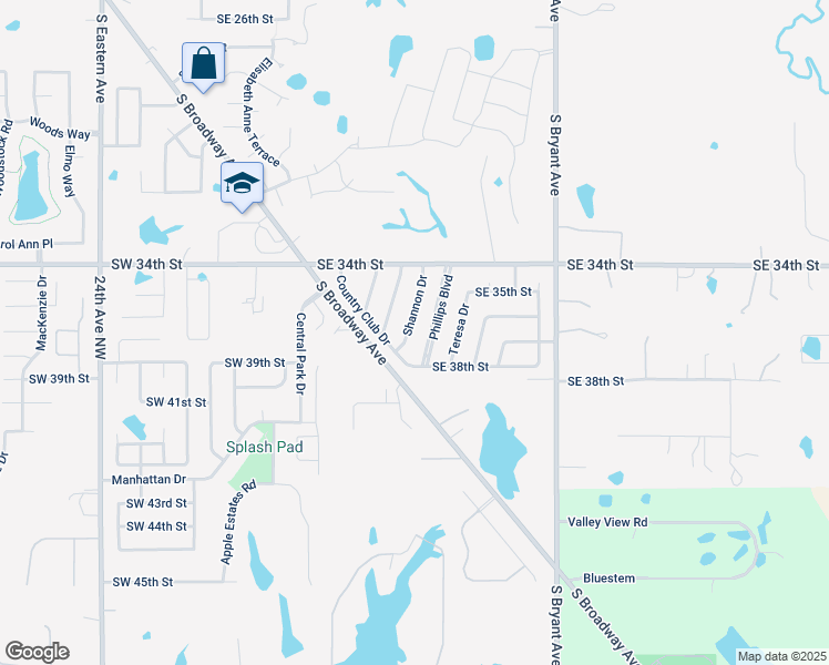 map of restaurants, bars, coffee shops, grocery stores, and more near 3804 Phillips Street in Moore