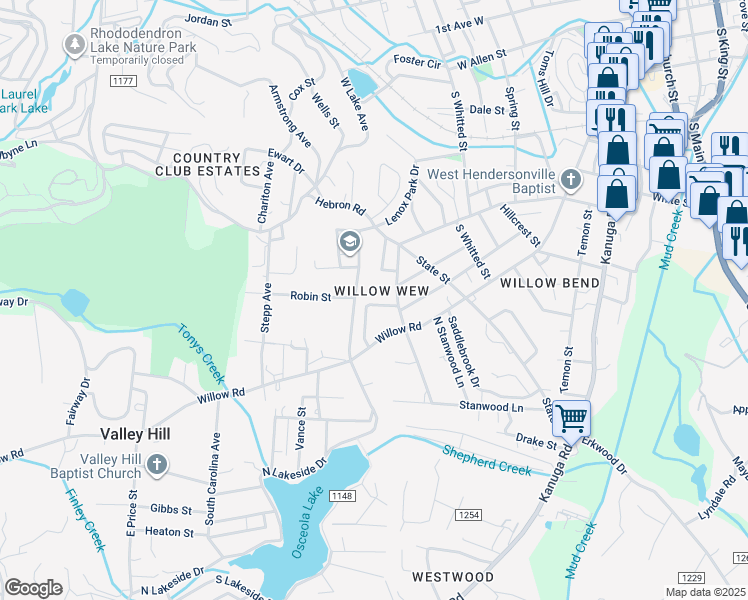 map of restaurants, bars, coffee shops, grocery stores, and more near 33 Tisha Lane in Hendersonville