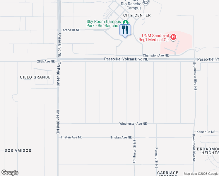 map of restaurants, bars, coffee shops, grocery stores, and more near 2627 Dunster Street Northeast in Rio Rancho