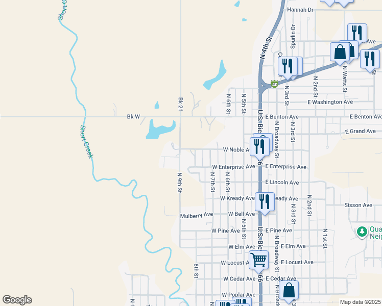 map of restaurants, bars, coffee shops, grocery stores, and more near 508 West Enterprise Avenue in Sayre