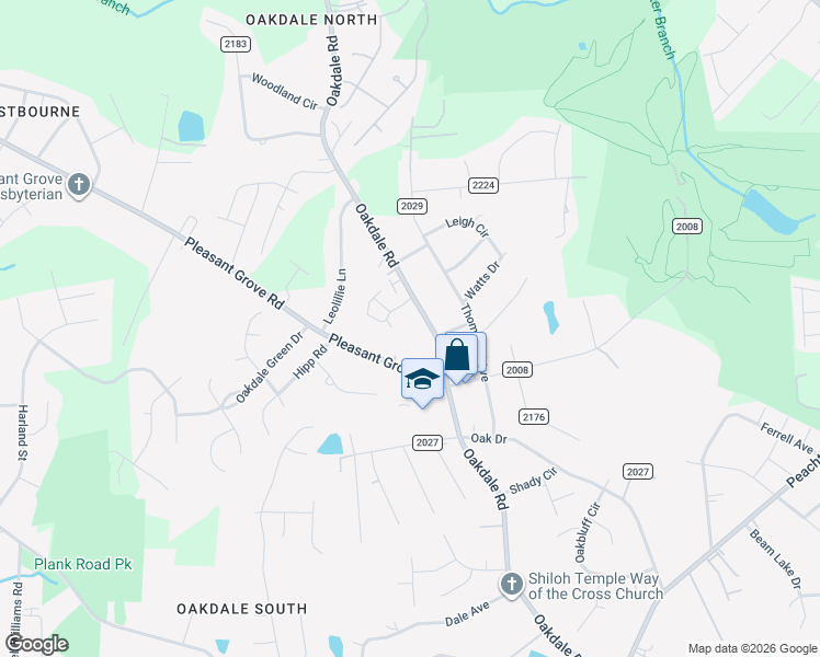 map of restaurants, bars, coffee shops, grocery stores, and more near 5928 Pleasant Grove Road in Charlotte