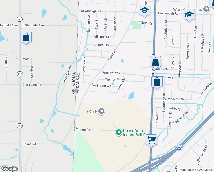 map of restaurants, bars, coffee shops, grocery stores, and more near 518 Torrington Way in Fort Smith
