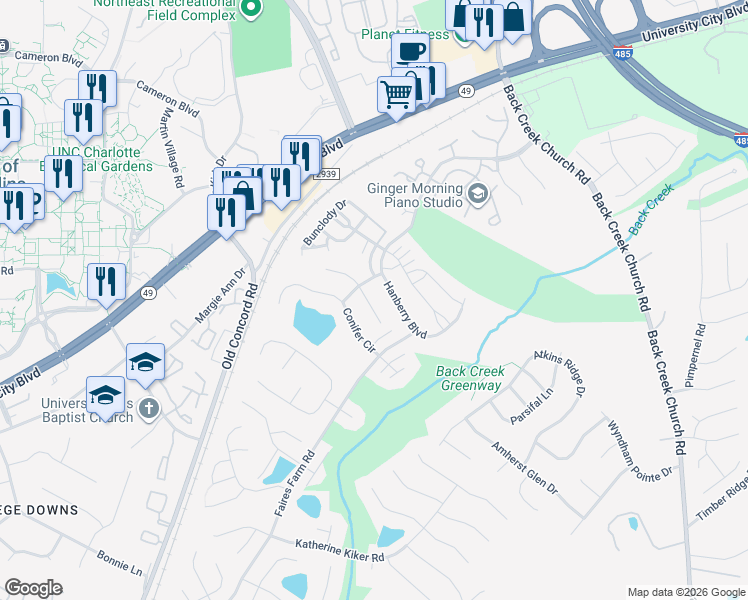 map of restaurants, bars, coffee shops, grocery stores, and more near 10250 Saint Joseph Drive in Charlotte